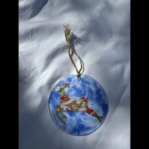 Glass Circle With Hand Painted Reindeer Ornament